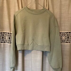 Everlane Cropped Crewneck Sweatshirt in Sage Green